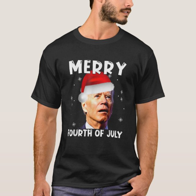 Joe Biden Santa Merry Fourth of July Trick Or Trea T-Shirt (Front)