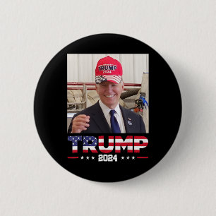 Joe Biden Wearing A Trump Hat 2 Inch Round Button
