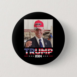 Joe Biden Wearing A Trump Hat 2 Inch Round Button