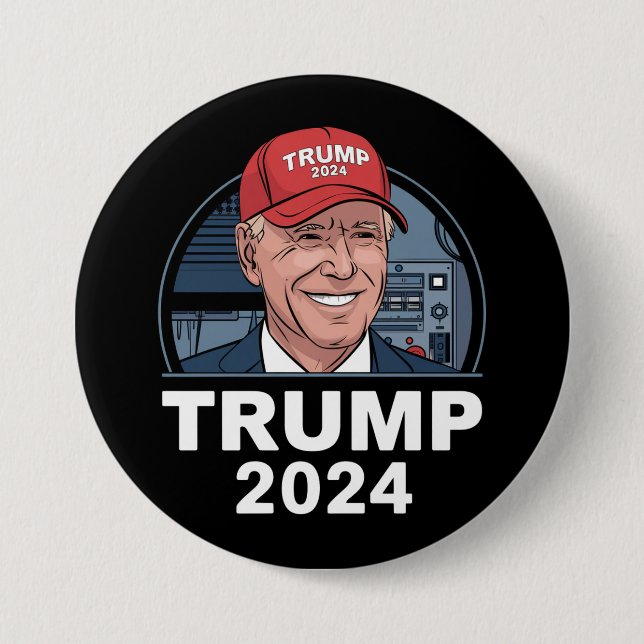 Joe biden Wearing A Trump Hat 3 Inch Round Button (Front)
