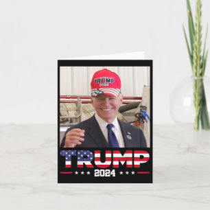 Joe Biden Wearing A Trump Hat  Card