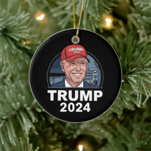 Joe biden Wearing A Trump Hat Ceramic Ornament
