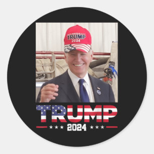 Joe Biden Wearing A Trump Hat Classic Round Sticker