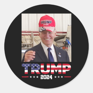 Joe Biden Wearing A Trump Hat  Classic Round Sticker
