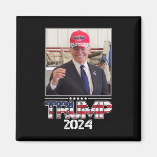 Joe Biden Wearing A Trump Hat Election 2024 Funny  Magnet