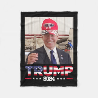 Joe Biden Wearing A Trump Hat Fleece Blanket