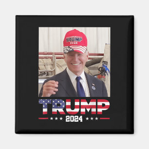 Joe Biden Wearing A Trump Hat  Magnet