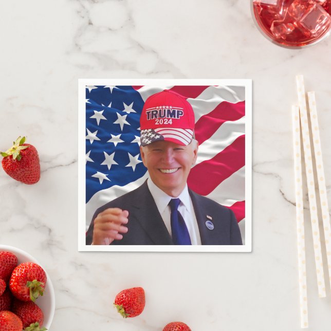Joe biden Wearing A Trump Hat Napkin (Insitu)