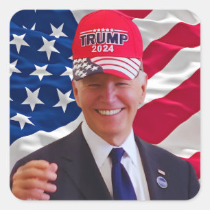 Joe biden Wearing A Trump Hat Square Sticker