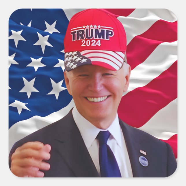 Joe biden Wearing A Trump Hat Square Sticker (Front)
