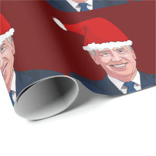 JOE BIDEN WEARING SANTA HAT WRAPPING PAPER