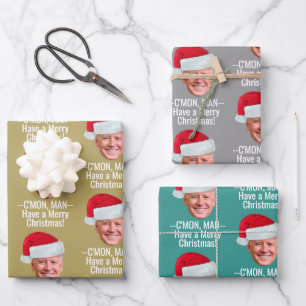 Joe Biden with Santa Hat - C'mon Man Funny Wrapping Paper Sheet