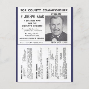 Joe Raab's Orchard Recipes & Political Ad Postcard