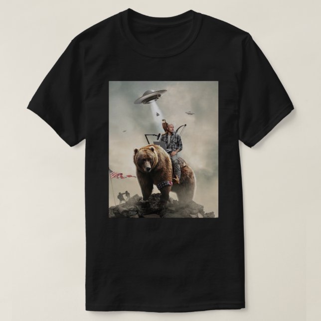 Joe Rogan Riding A Bear (+ Aliens) Essential T-Shi T-Shirt (Design Front)
