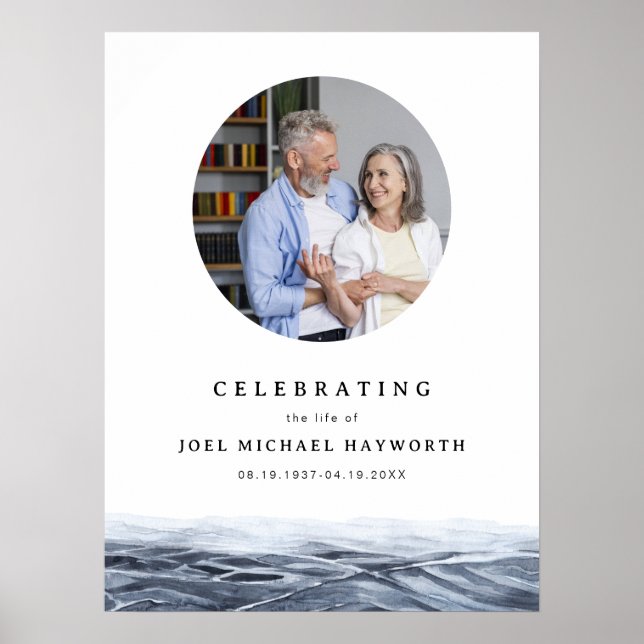 JOEL Minimalist Ocean Water Photo Funeral Welcome Poster (Front)