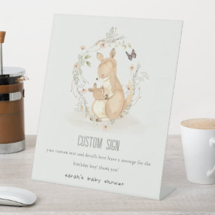Joey Mama Kangaroo Floral Baby Shower Custom Party Pedestal Sign