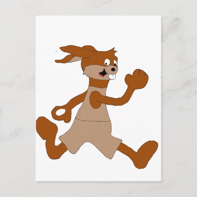 Jogging Cartoon Rabbit Postcard (Front)