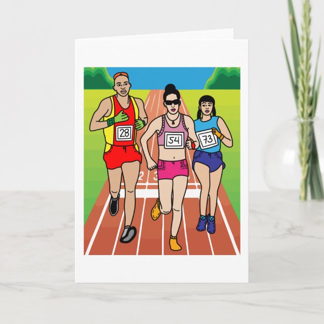 Jogging Marathon Runners And Train Card (Front)