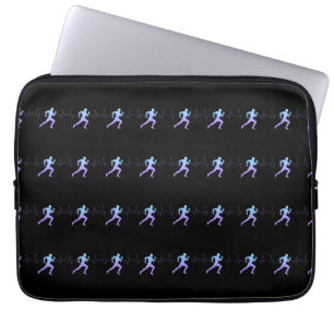 Jogging - Runners Silhouette with Heartbeat Black Laptop Sleeve