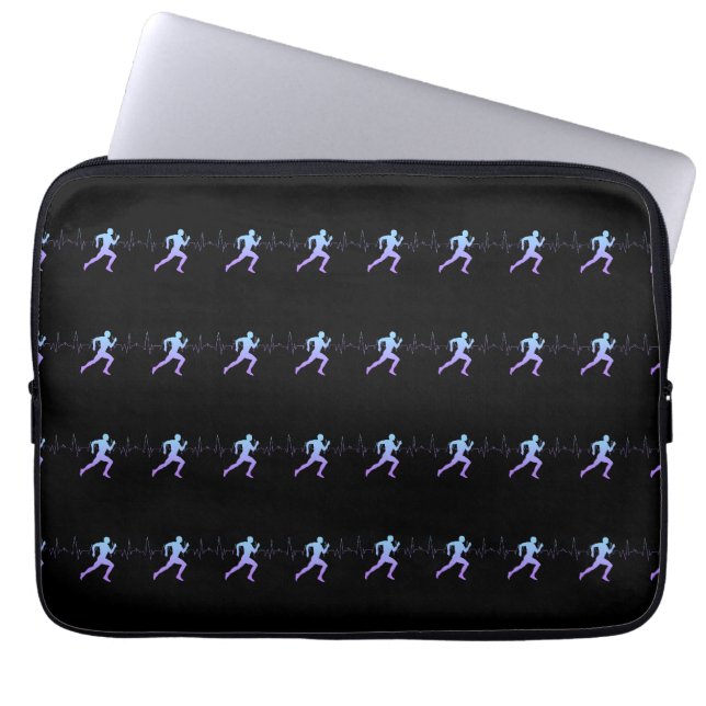 Jogging - Runners Silhouette with Heartbeat Black Laptop Sleeve (Front)