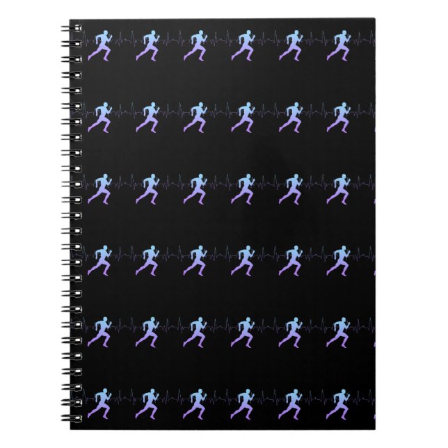 Jogging - Runners Silhouette with Heartbeat Black Notebook (Front)