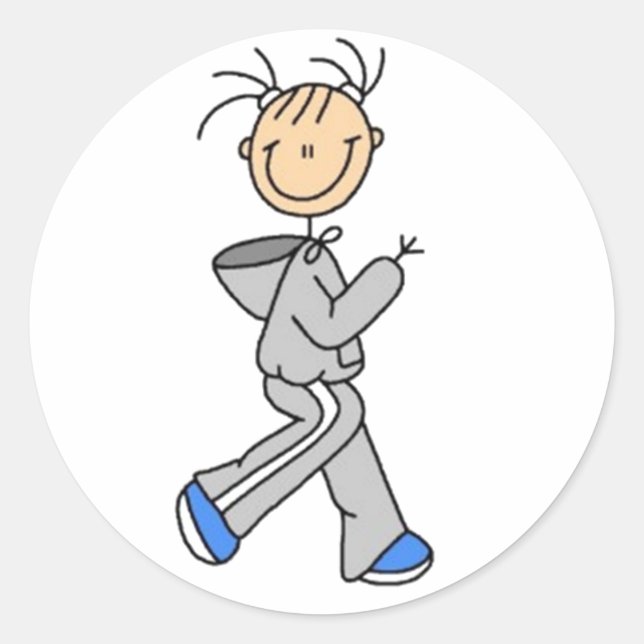 Jogging Stick Figure Classic Round Sticker (Front)
