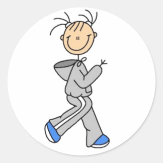 Jogging Stick Figure Classic Round Sticker