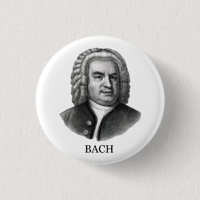 Johann Sebastian Bach, black 1 Inch Round Button (Front)