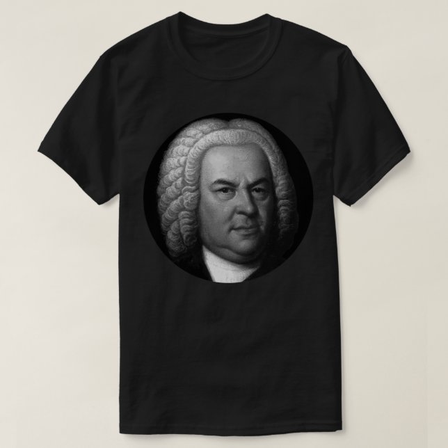 Johann Sebastian Bach Black and White Portrait Sti T-Shirt (Design Front)