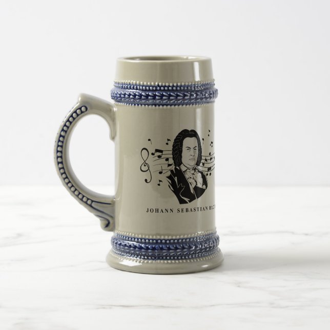 Johann Sebastian Bach Portrait and Bust with Notes Beer Stein (Left)