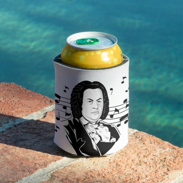 Johann Sebastian Bach Portrait and Bust with Notes Can Cooler (In Situ Pool)