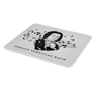 Johann Sebastian Bach Portrait and Bust with Notes Cutting Board