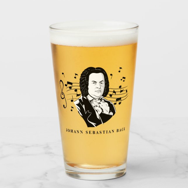 Johann Sebastian Bach Portrait and Bust with Notes Glass (Front Filled)