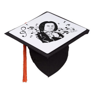 Johann Sebastian Bach Portrait and Bust with Notes Graduation Cap Topper