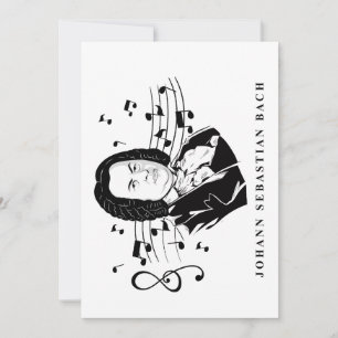 Johann Sebastian Bach Portrait and Bust with Notes Invitation