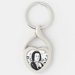 Johann Sebastian Bach Portrait and Bust with Notes Keychain
