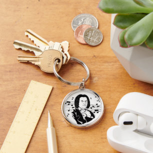 Johann Sebastian Bach Portrait and Bust with Notes Keychain