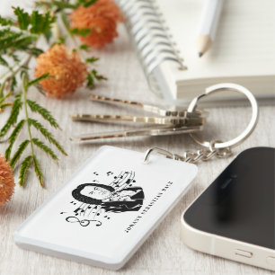Johann Sebastian Bach Portrait and Bust with Notes Keychain