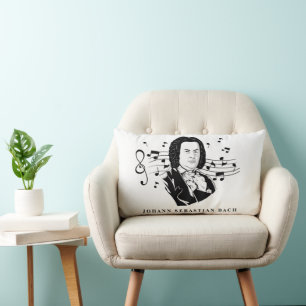 Johann Sebastian Bach Portrait and Bust with Notes Lumbar Pillow