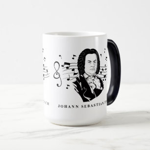 Johann Sebastian Bach Portrait and Bust with Notes Magic Mug