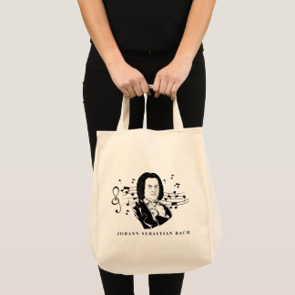 Johann Sebastian Bach Portrait and Bust with Notes Tote Bag