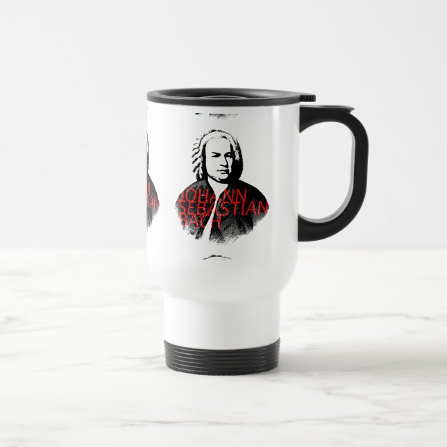 Johann Sebastian Bach portrait and red letters Travel Mug (Right)