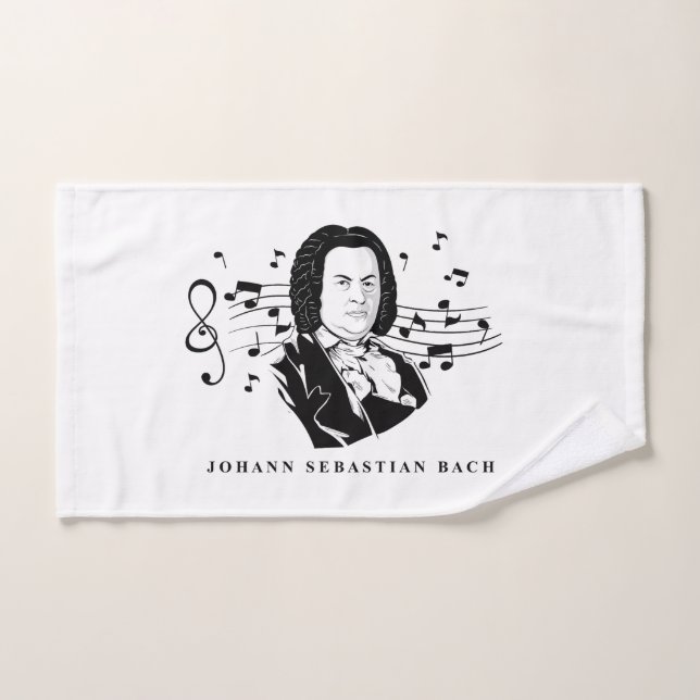 Johann Sebastian Bach Portrait / Bust avec notes (Serviette à main)