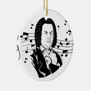 Johann Sebastian Bach Portrait / Bust with Notes Ceramic Ornament