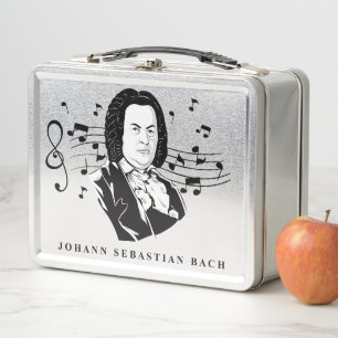 Johann Sebastian Bach Portrait / Bust with Notes Metal Lunch Box