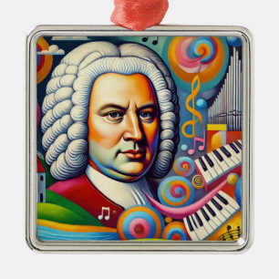 Johann Sebastian Bach Portrait  Metal Ornament