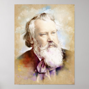 Johannes Brahms portrait in a watercolor style Poster