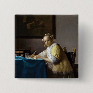 Johannes Vermeer - A Lady writing a Letter 2 Inch Square Button