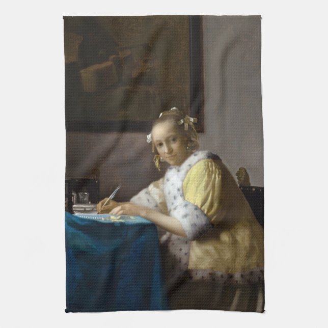 Johannes Vermeer - A Lady writing a Letter Kitchen Towel (Vertical)