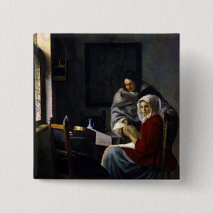 Johannes Vermeer - Girl Interrupted at Her Music 2 Inch Square Button